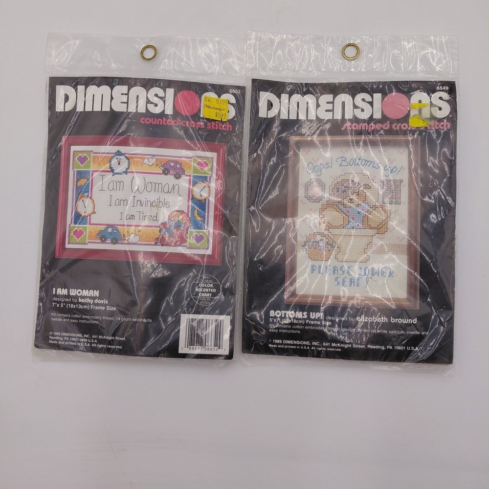 Vtg 80s Dimensions Bottoms Up! Funny Sayings Crossstitch Kits Lot 2 90s Tired
